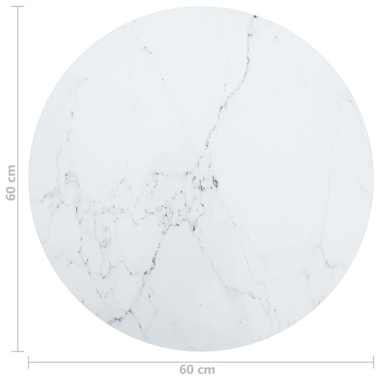 Dessus de table Blanc Ø60x0,8 cm Verre trempé design de marbre - Photo n°4