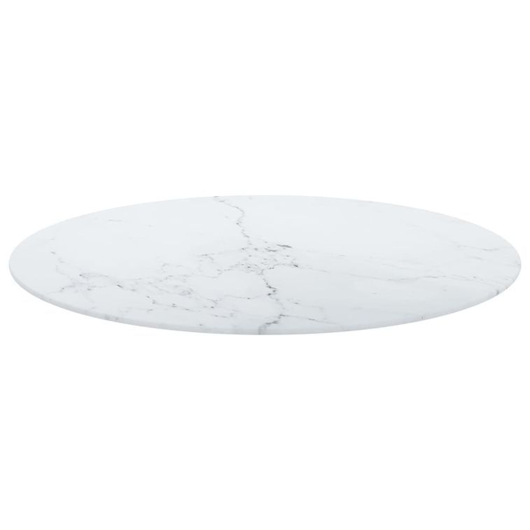 Dessus de table Blanc Ø70x0,8cm Verre trempé avec design marbre - Photo n°3