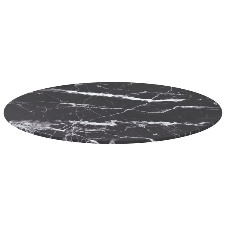 Dessus de table Noir Ø70x0,8 cm Verre trempé avec design marbre - Photo n°3