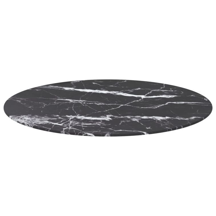 Dessus de table Noir Ø80x1cm Verre trempé avec design de marbre - Photo n°3