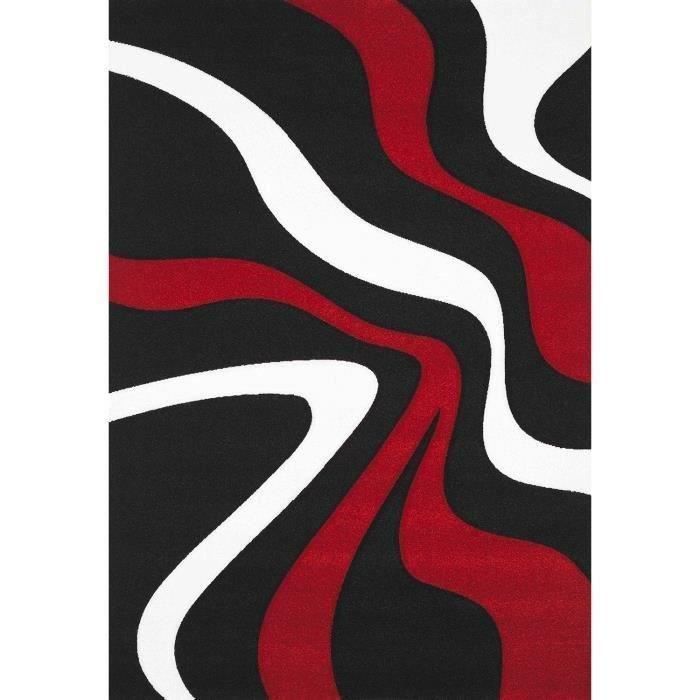 DIAMOND VAGUES Tapis de salon 120x170 cm rouge, noir et blanc - Photo n°1