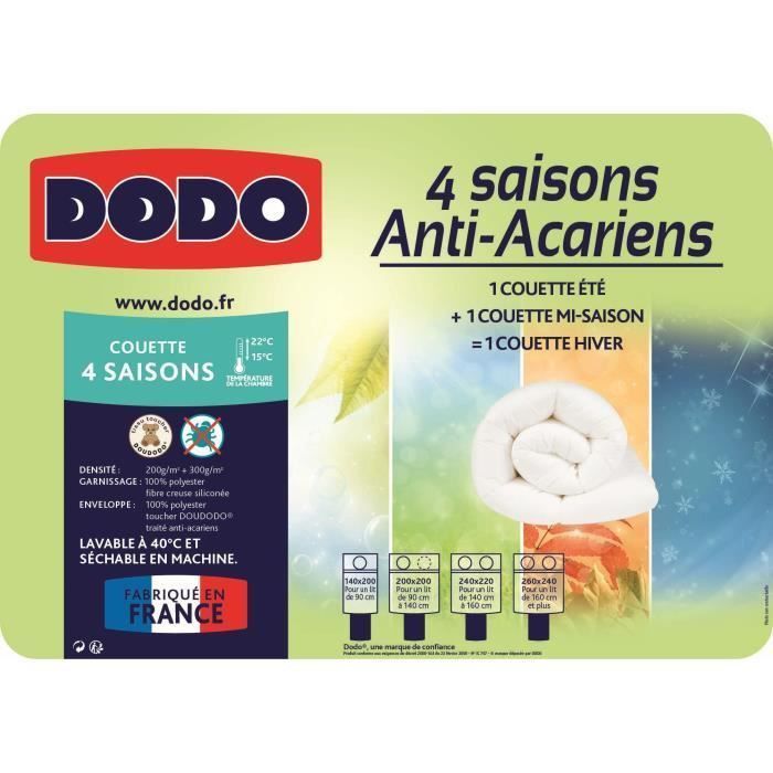 DODO Couette 4 saisons anti-acariens - 220 x 240 cm - Blanc - Photo n°3