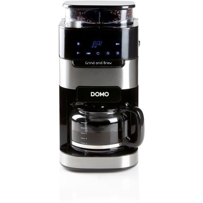 DOMO DO721K - Cafetiere 1,5L - 12 tasses - Ecran LCD, touches tactiles - Moulin a café intégré - Minuteur - 3 intensités - Photo n°1