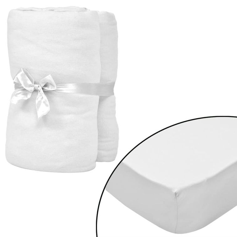 Drap-housse pour lits à eau 2 pcs 200x220 cm Coton jersey Blanc - Photo n°1