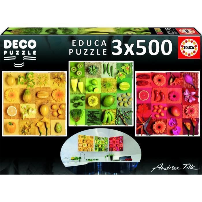 EDUCA - 18454 - 3x500 Exotic fruits & flowers - Photo n°1