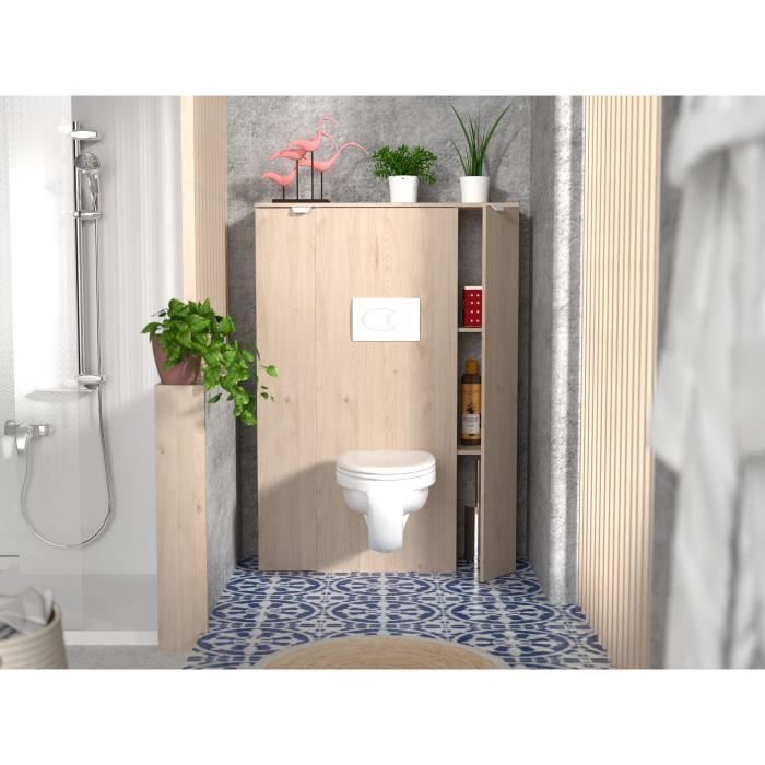 EKIPA Aménagement pour WC - Décor Chene Jackson et blanc mat - L 53 x P 27 x 140 cm - SWEAT - Photo n°3
