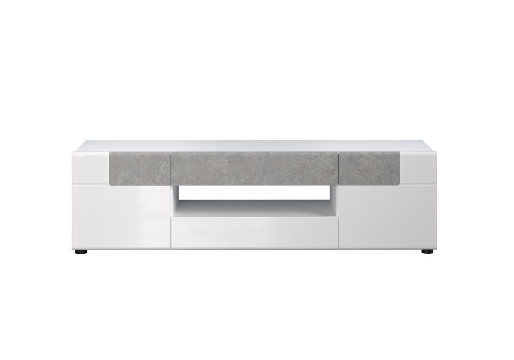 Élément mural meuble TV laqué blanc et gris clair ciment Tako 332 cm - Photo n°12