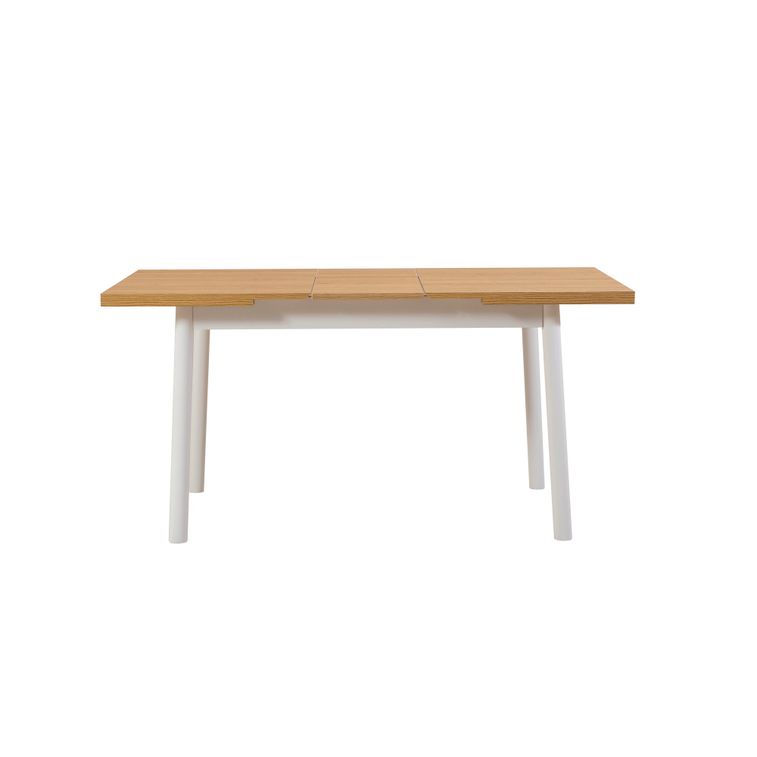 Ensemble 1 table extensible bois naturel et blanc 4 chaises 1 banc bois blanc Kontante - Photo n°9