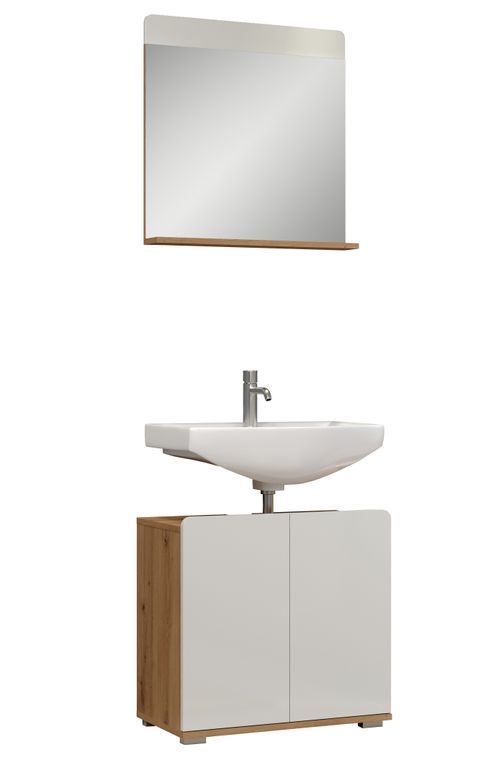 Ensemble 2 pièces de salle de bain blanc brillant et chêne artisanal Klara - Photo n°1