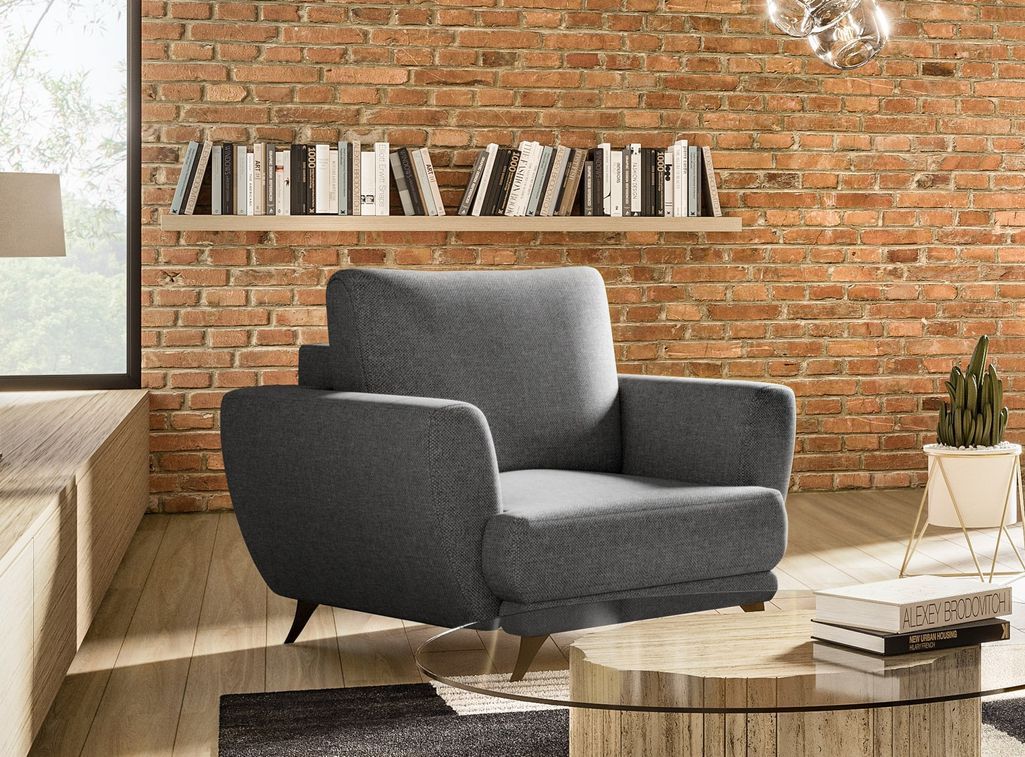 Salon 3+2 avec Pouf Convertible Mobilier moderne, coloris gris foncéKit-M