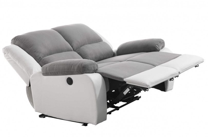Ensemble canapé relaxation électrique 2 places et 1 fauteuil simili cuir blanc et microfibre gris Confort - Photo n°9