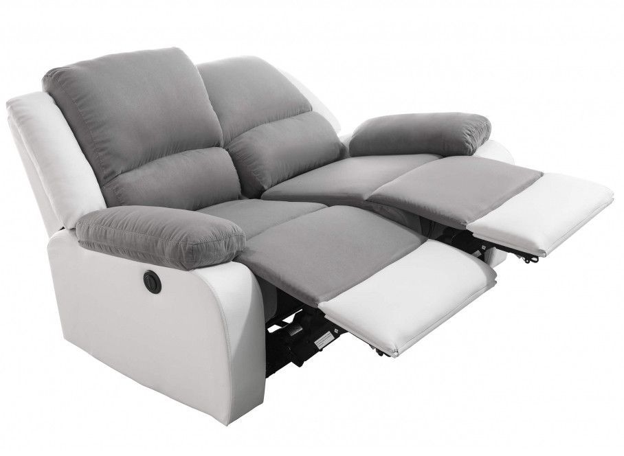Ensemble canapé relaxation électrique 2 places et 1 fauteuil simili cuir blanc et microfibre gris Confort - Photo n°10