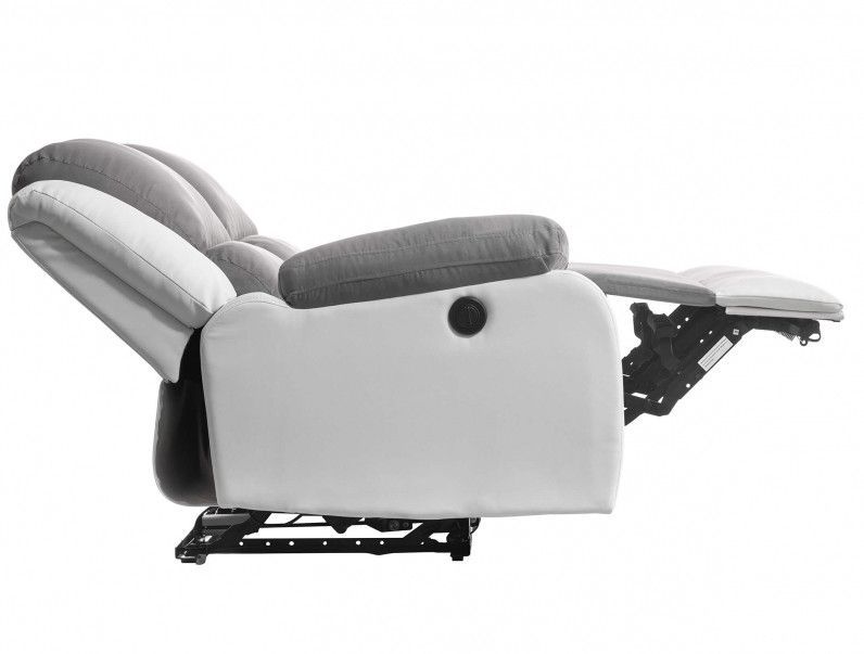 Ensemble canapé relaxation électrique 2 places et 1 fauteuil simili cuir blanc et microfibre gris Confort - Photo n°12