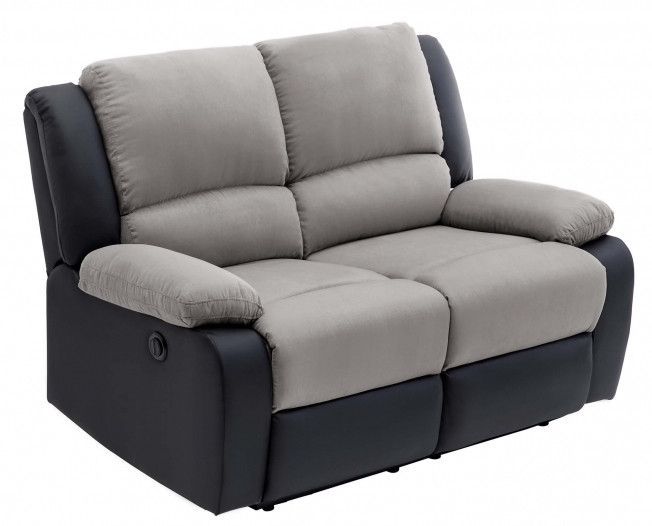 Ensemble canapé relaxation électrique 2 places et 1 fauteuil simili cuir noir et microfibre gris Confort - Photo n°6