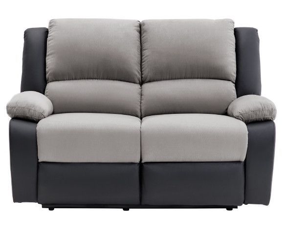 Ensemble canapé relaxation électrique 2 places et 1 fauteuil simili cuir noir et microfibre gris Confort - Photo n°7