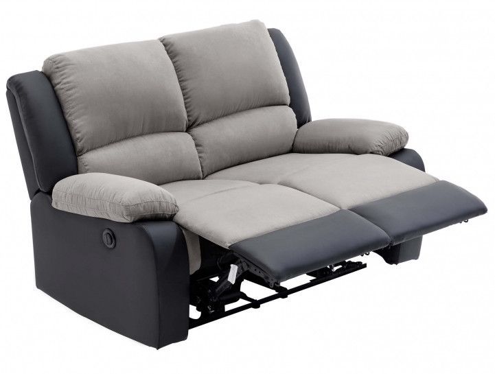 Ensemble canapé relaxation électrique 2 places et 1 fauteuil simili cuir noir et microfibre gris Confort - Photo n°8