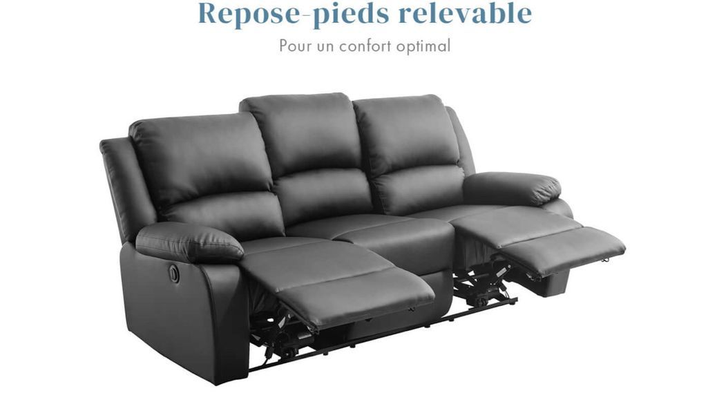 Ensemble canapé relaxation électrique 2 places et 1 fauteuil simili cuir noir et microfibre gris Confort - Photo n°11