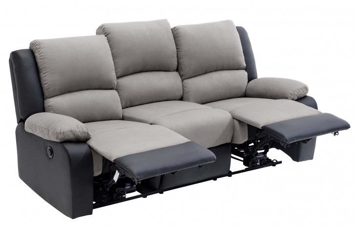 Ensemble canapé relaxation électrique 3 places et 1 fauteuil simili cuir noir et microfibre gris Confort - Photo n°6