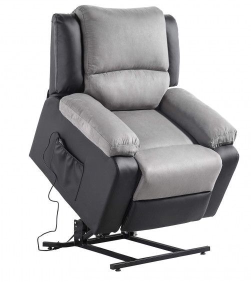 Ensemble canapé relaxation électrique 3 places et 1 fauteuil simili cuir noir et microfibre gris Confort - Photo n°8