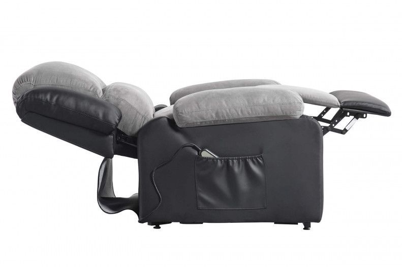 Ensemble canapé relaxation électrique 3 places et 1 fauteuil simili cuir noir et microfibre gris Confort - Photo n°9