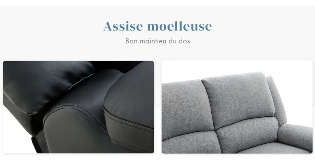 Ensemble canapé relaxation manuel 2 places et 1 fauteuil simili cuir noir et microfibre gris Confort - Photo n°10