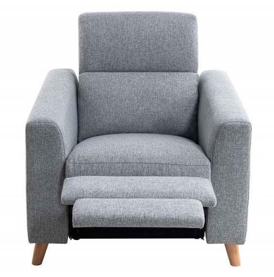 Ensemble canapé relaxation manuel 2 places et fauteuil scandinave tissu gris clair Kinat - Photo n°10