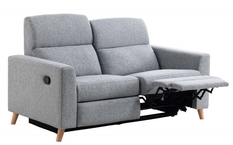 Ensemble canapé relaxation manuel 2 places et fauteuil scandinave tissu gris clair Kinat - Photo n°16