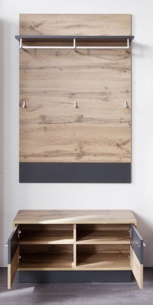 Ensemble meuble d'entrée 2 pièces chêne clair et gris Cals - Photo n°3