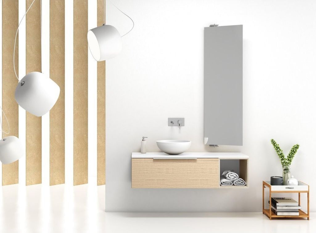 Ensemble meuble de salle de bain 1 tiroir blanc et chêne et miroir Catan L 135 cm - Photo n°2