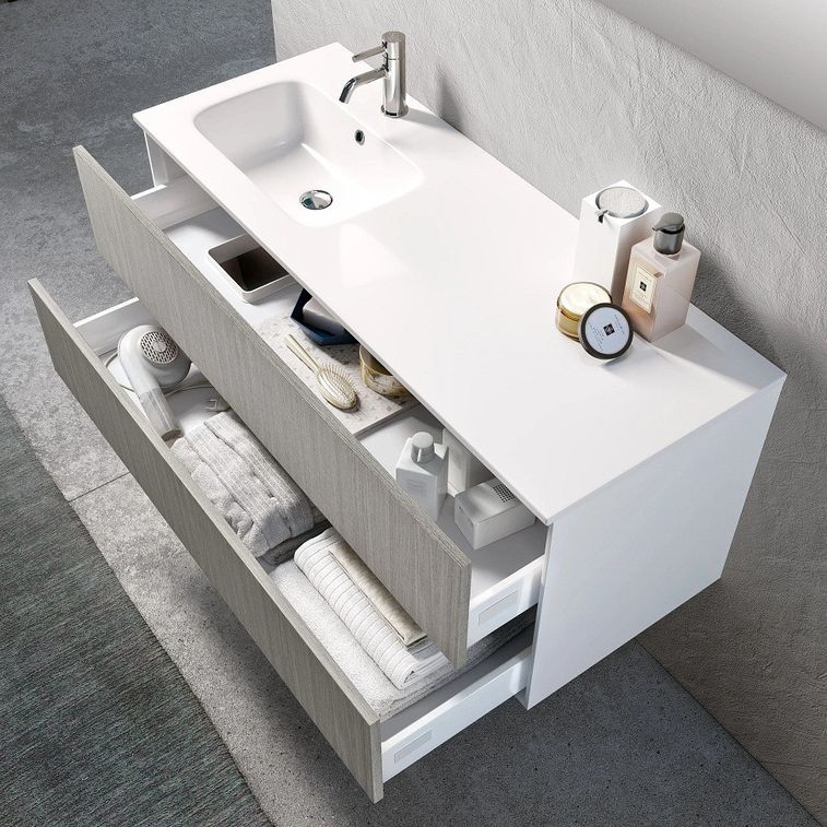 Ensemble meuble de salle de bain 2 tiroirs laqué blanc et beige et miroir à LED Goa L 120 cm - Photo n°2
