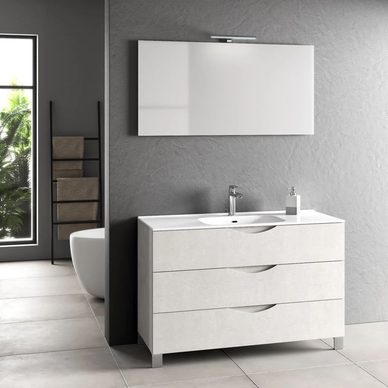 Ensemble meuble de salle de bain 3 tiroirs blanc et miroir lumineux Olo L 120 cm - Photo n°1