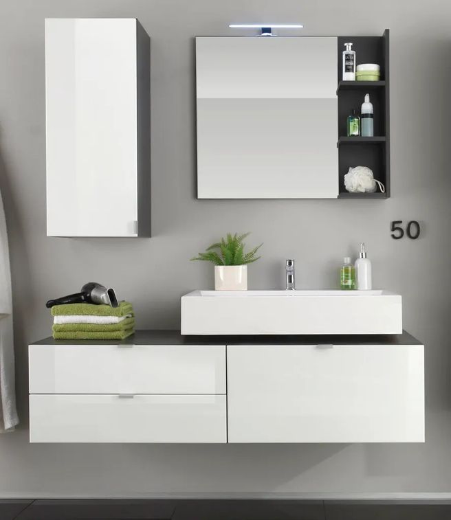 Ensemble meuble salle de bain 3 pièces avec vasque blanc brillant et anthracite Ibiza 140 cm - Photo n°4