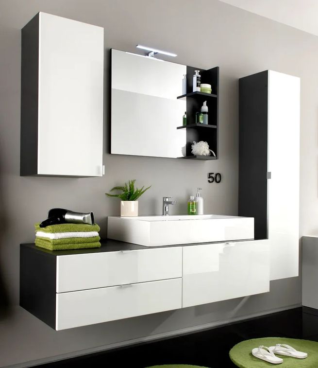 Ensemble meuble salle de bain 4 pièces blanc brillant et anthracite Ibiza 189 cm - Photo n°3