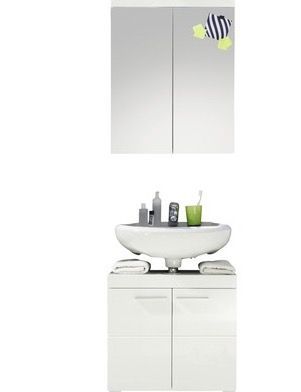 Ensemble meuble vasque et armoire mural avec miroir blanc brillant Kelia - Photo n°1
