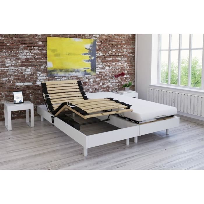 Ensemble relaxation matelas + sommiers électriques décor blanc satiné 2x80x200 - Mousse - 14 cm - Ferme - TALCA - Photo n°2