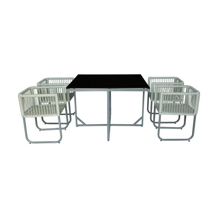 Ensemble repas de jardin encastrable 4 personnes- table 110x110 plateau en verre + 4 fauteuils - Noir - POLYTA - Photo n°2