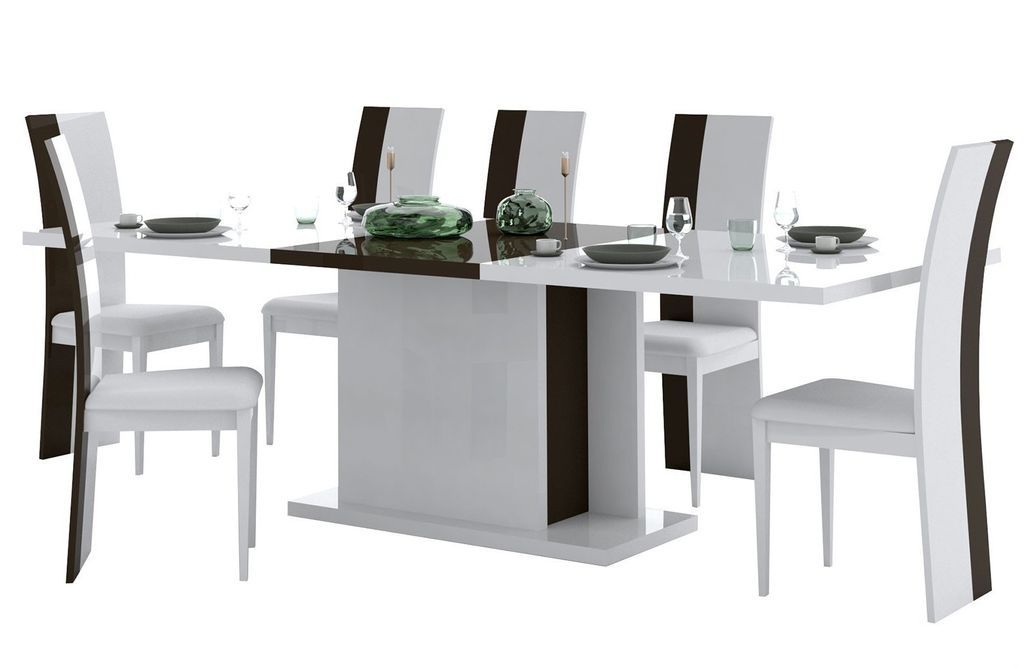 Ensemble table à rallonge et 4 chaises bois laqué blanc et noir Koyd - Photo n°1
