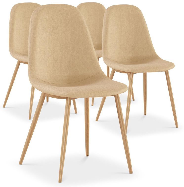 Ensemble table blanche et 4 chaises tissu beige Garo - Photo n°4