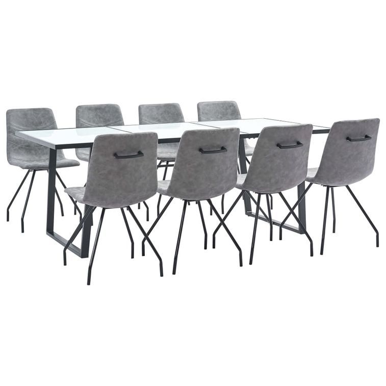 Ensemble table blanche marbré 200 cm et 8 chaises simili cuir gris foncé Vista - Photo n°1