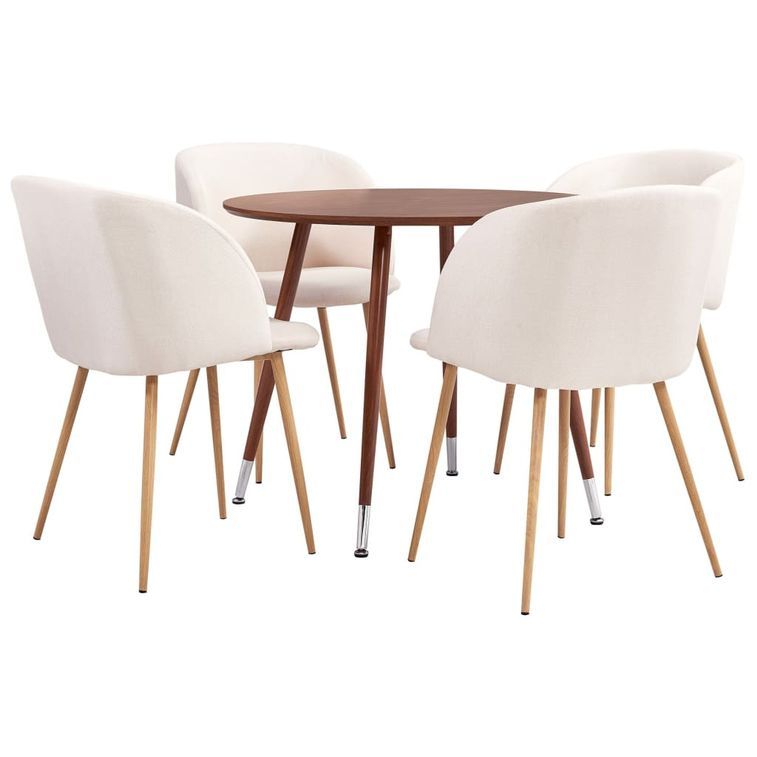 Ensemble table bois marron et 4 chaises tissu beige Liva - Photo n°1