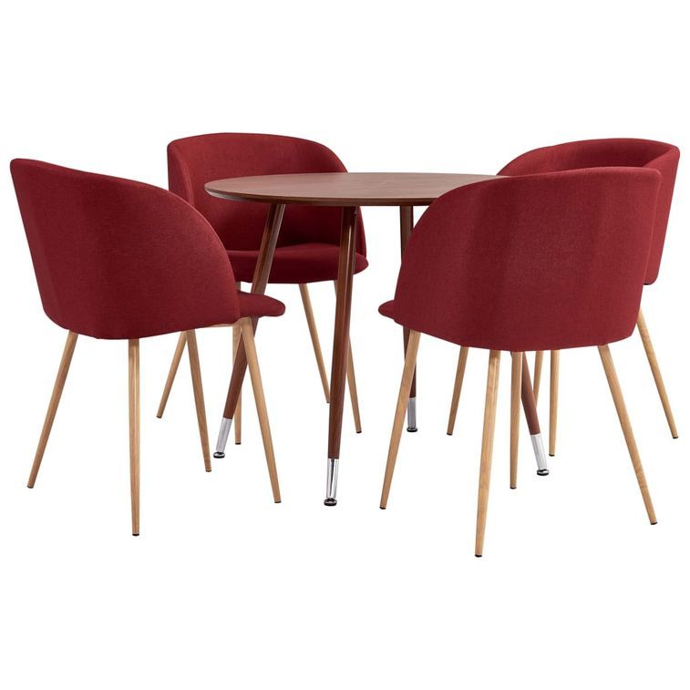 Ensemble table bois marron et 4 chaises tissu bordeaux Liva - Photo n°1