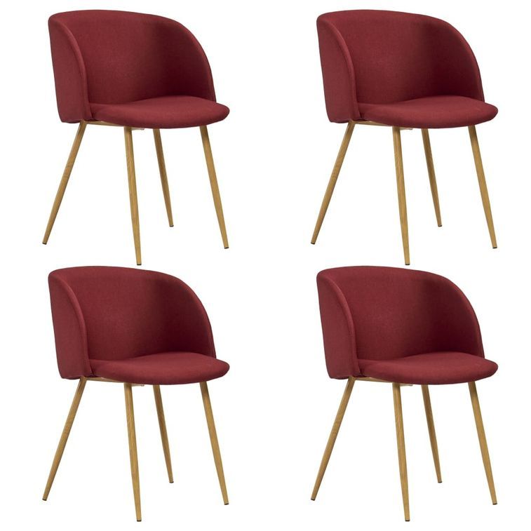 Ensemble table bois marron et 4 chaises tissu bordeaux Liva - Photo n°3