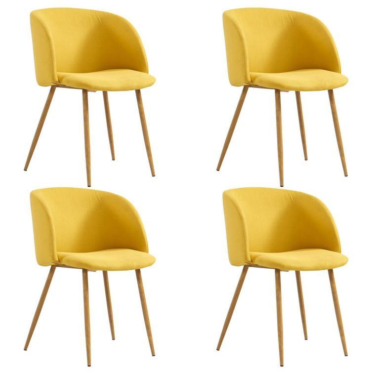 Ensemble table bois marron et 4 chaises tissu jaune Liva - Photo n°3