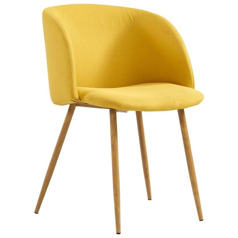 Ensemble table bois marron et 4 chaises tissu jaune Liva - Photo n°7