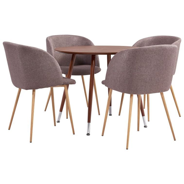 Ensemble table bois marron et 4 chaises tissu marron Liva - Photo n°1