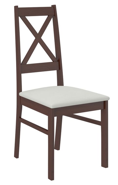 Ensemble table carrée 80/80 cm et 4 chaises en bois Noyer foncé et tissu beige clair Opka - Photo n°4