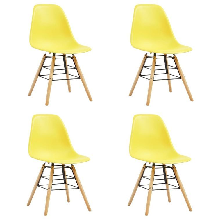 Ensemble table carrée 80 cm et 4 chaises jaune et et naturel Scanda - Photo n°3