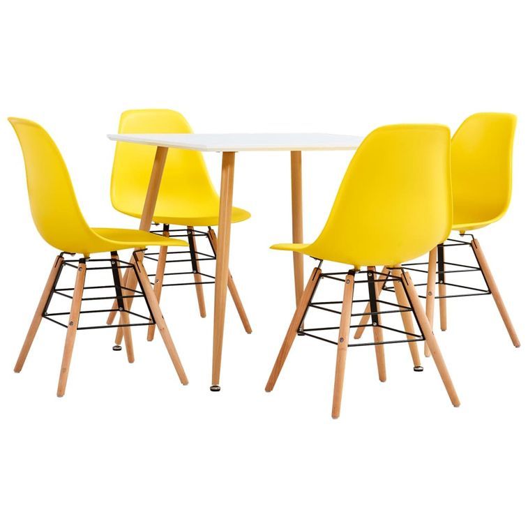 Ensemble table carrée 80 cm et 4 chaises jaune et et naturel Scanda - Photo n°1