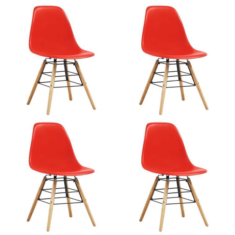 Ensemble table carrée 80 cm et 4 chaises rouge et et naturel Scanda - Photo n°3