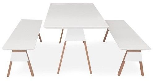 Ensemble table et 2 bancs blanc laqué Kalina - Photo n°2
